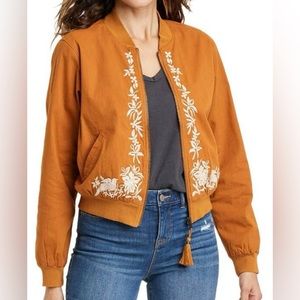 Embroidered Orange Bomber Jacket